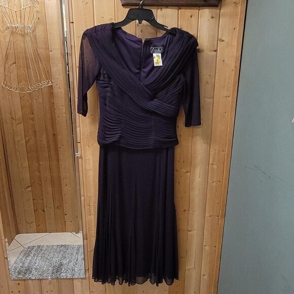 Purple Alex Evenings Dress with Sheer Sleeves Size 10 - Picture 1 of 3